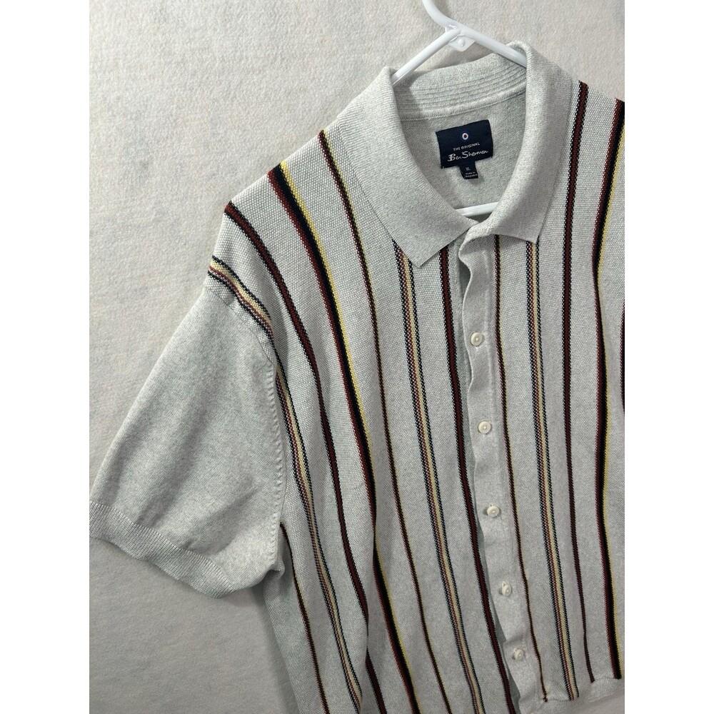 Ben Sherman Mod Striped Knit Polo Shirt Mens XL Short Sleeve Button Up Gray